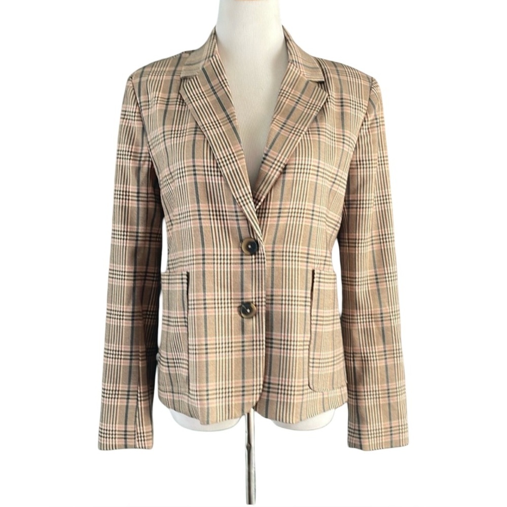 Steve Madden Chic Beige and Black pink and blue Plaid Blazer
